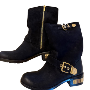 Vince Camuto VC-Winchell Black Silk Goat  Moto Boots Size 7.5M